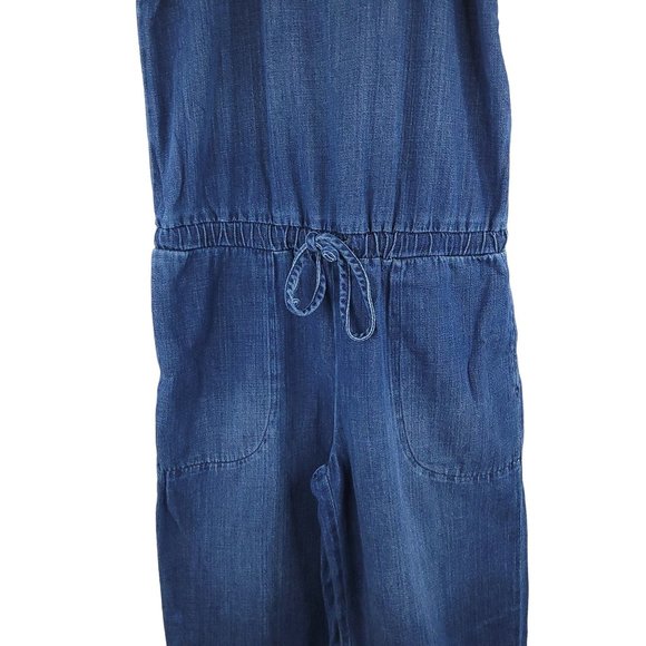 Cloth and Stone Blue Chambray Halter Mock Neck Denim Jumpsuit Womens S Wide Leg - Picture 13 of 16